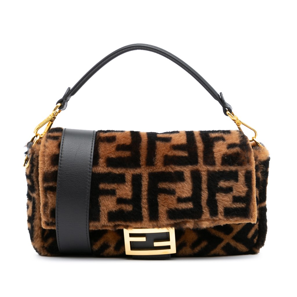 Fendi Medium Zucca Shearling Baguette Satchel