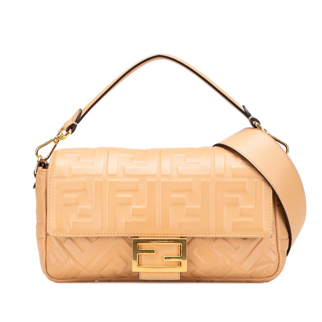 Fendi Zucca Embossed Leather Baguette Satchel