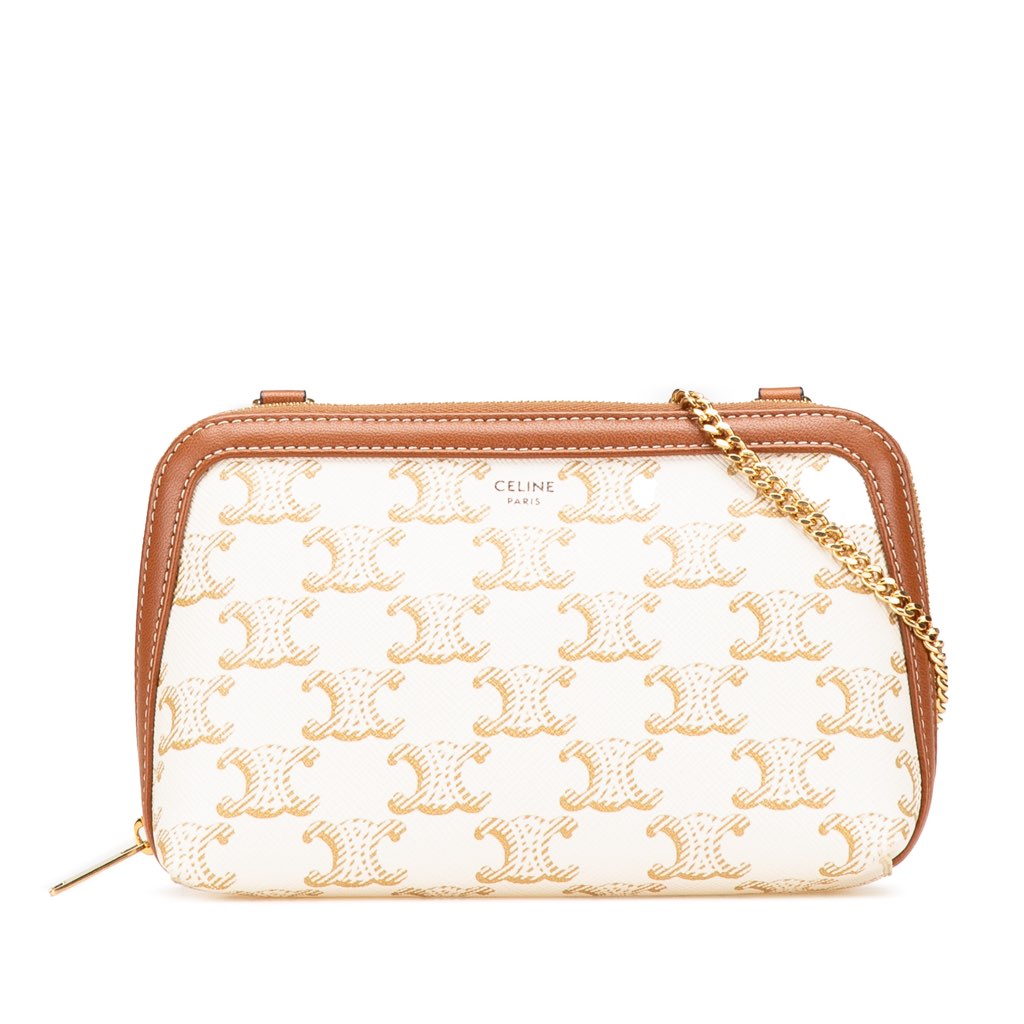 Celine Triomphe Coated Canvas Clutch On Chain