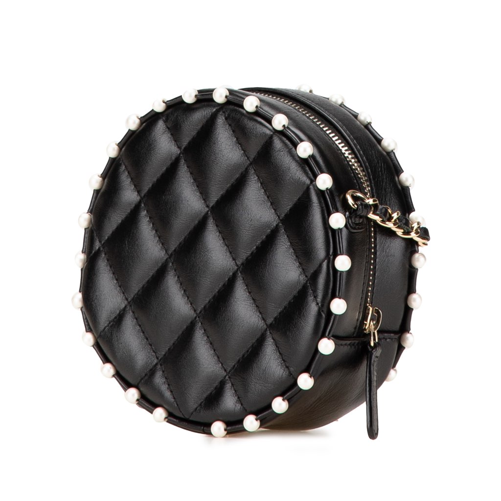 Chanel Quilted Calfskin Pearl Studded Round Clutch with Chain - 2