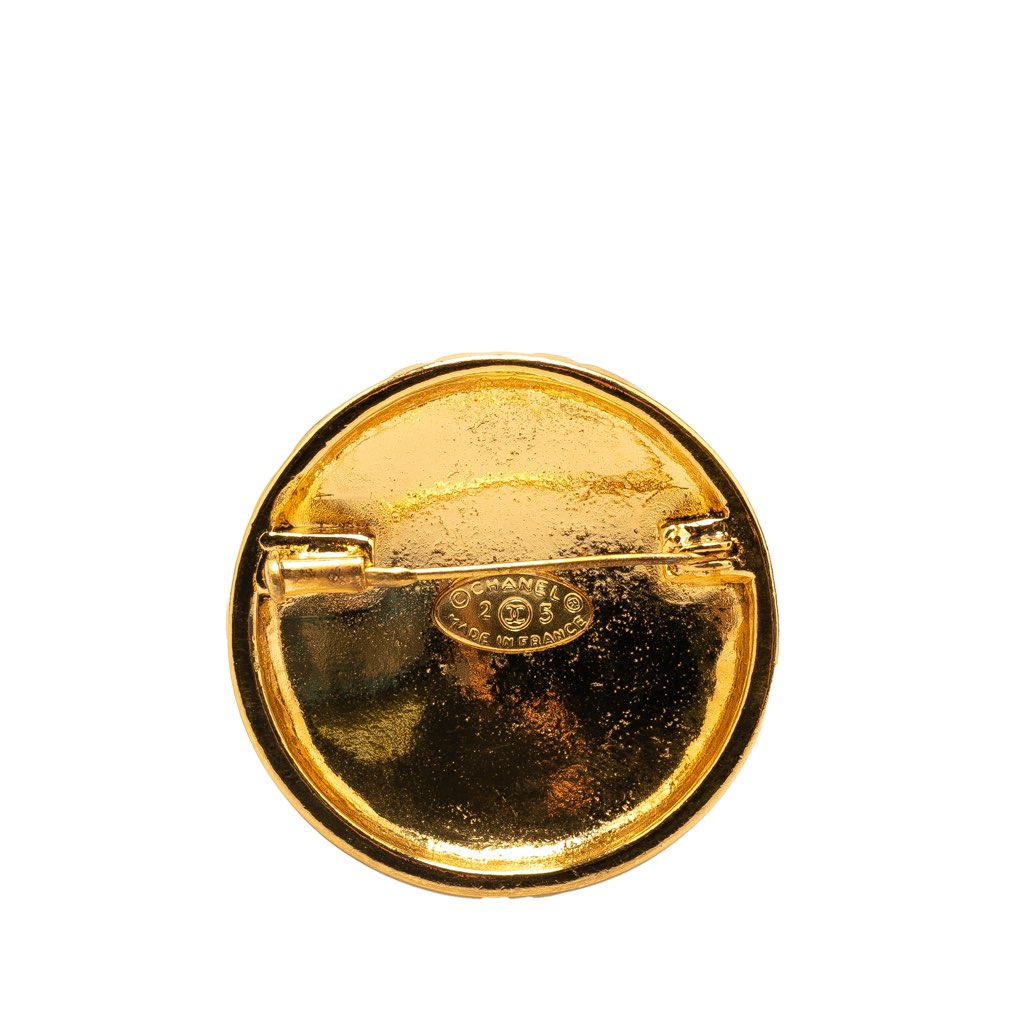 Chanel Gold Plated CC Quilted Round Brooch - 2