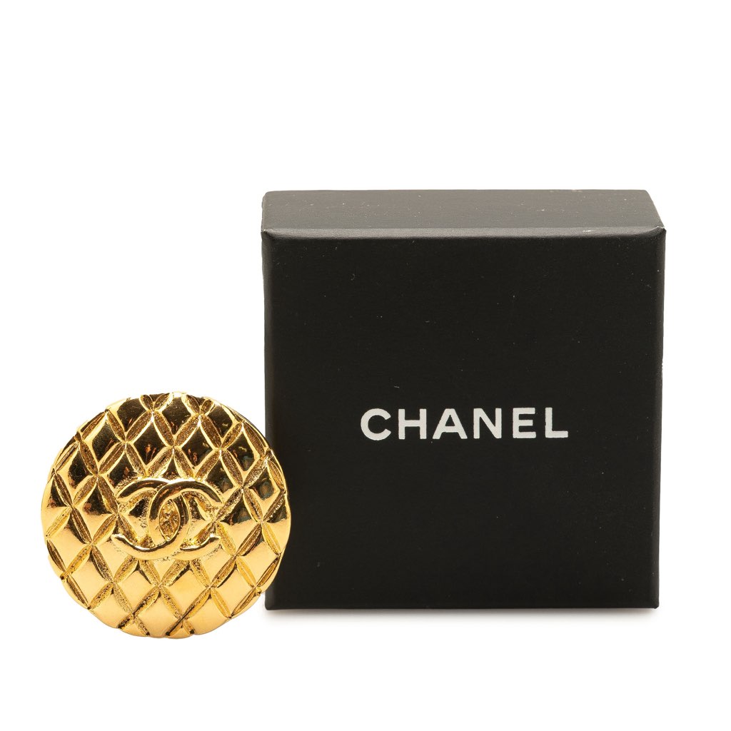 Chanel Gold Plated CC Quilted Round Brooch - 5