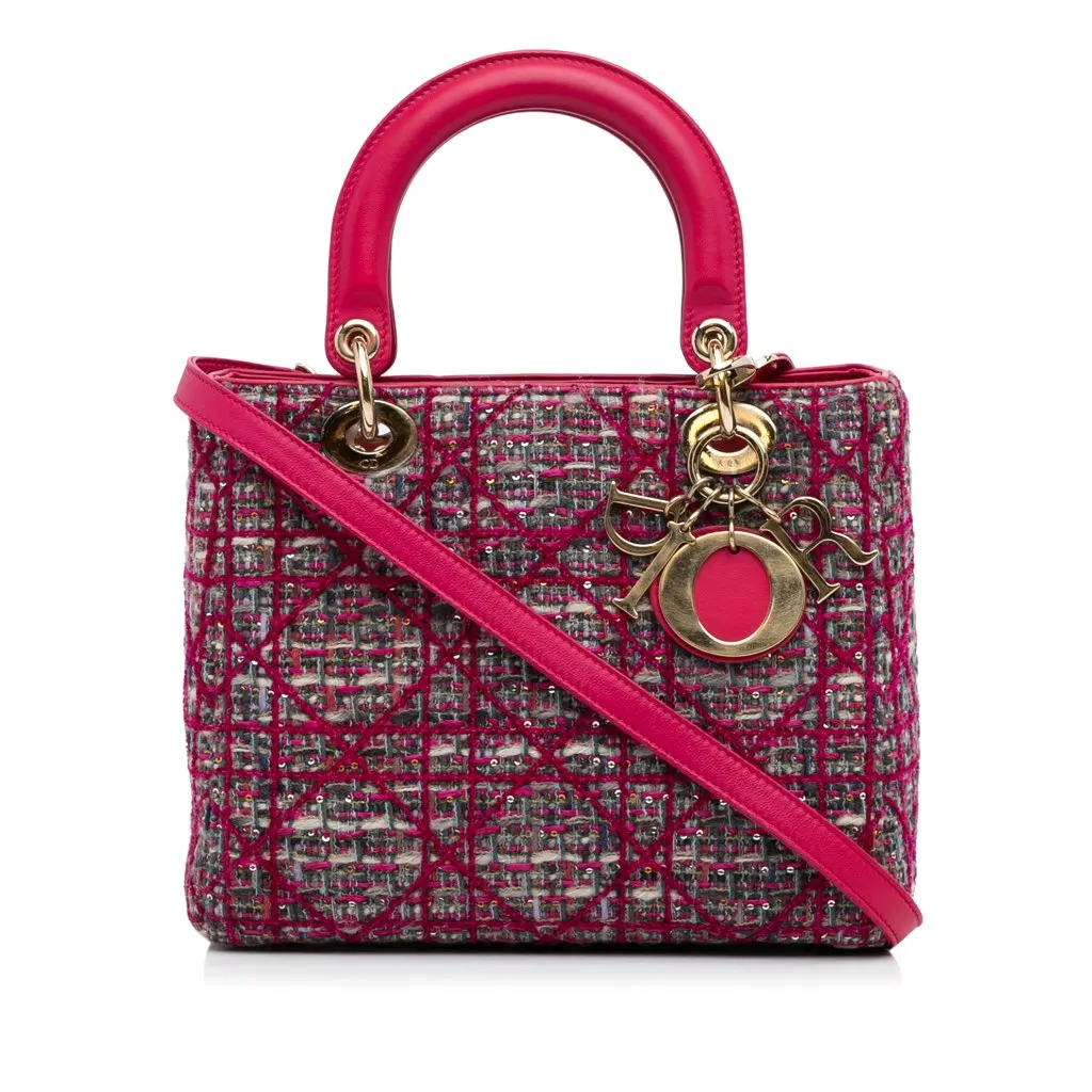 Dior Medium Tweed Macrocannage Lady Dior Pink Tweed Very good - Front View