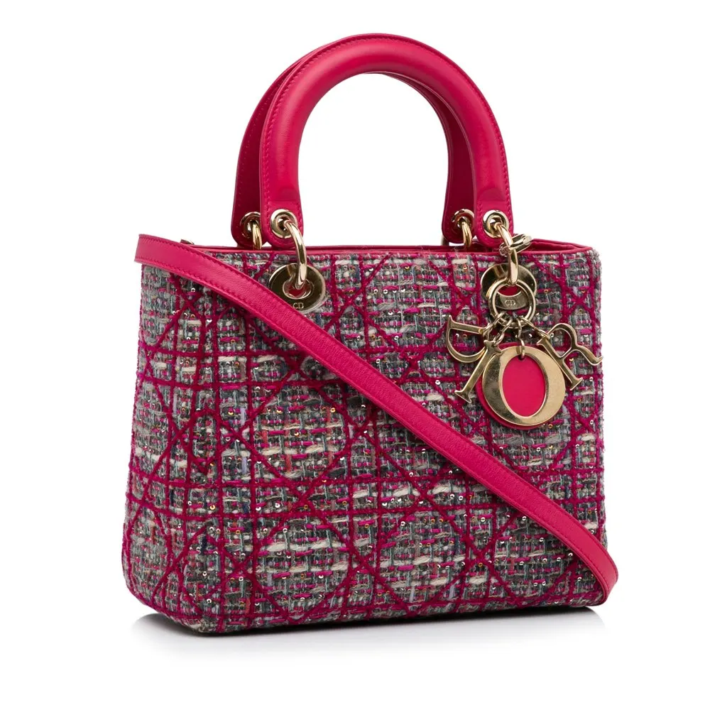 Dior Medium Tweed Macrocannage Lady Dior Pink Tweed Very good - Back View