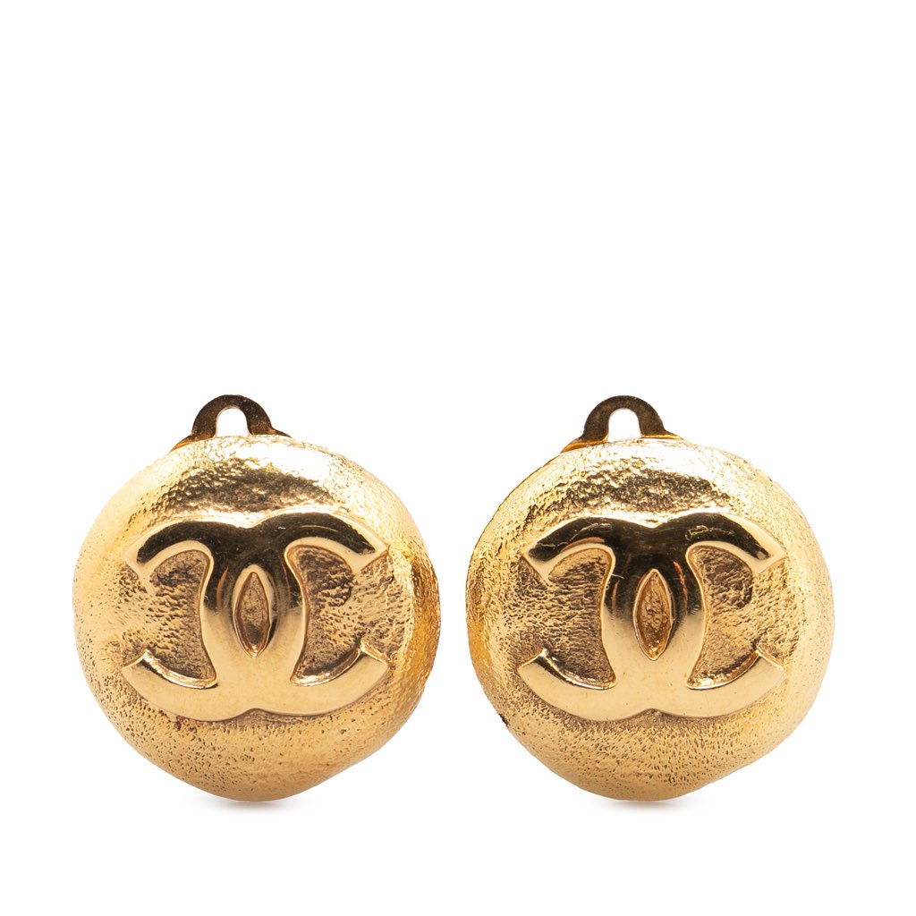 Chanel Gold Plated CC Round Clip On Earrings