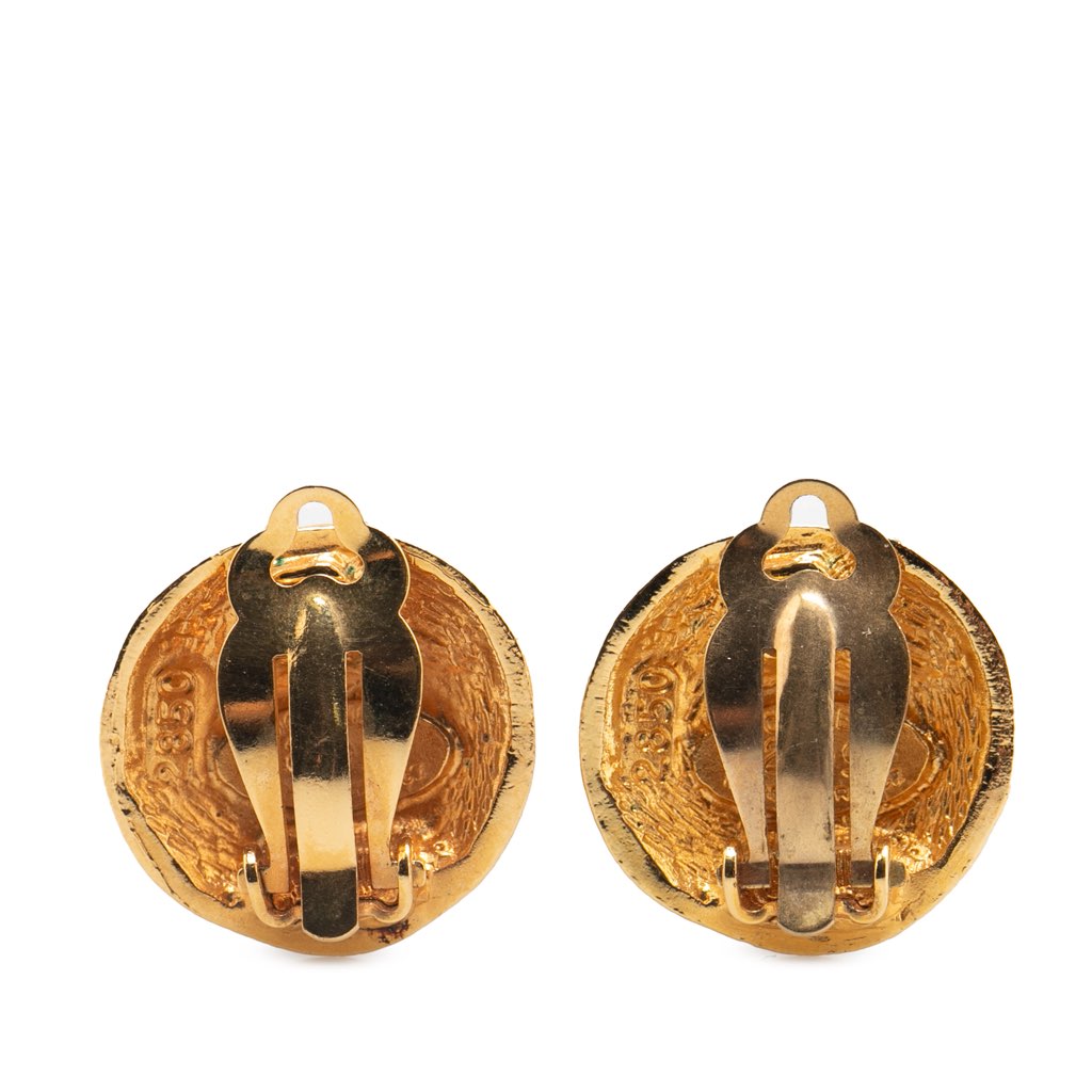 Chanel Gold Plated CC Round Clip On Earrings - 2