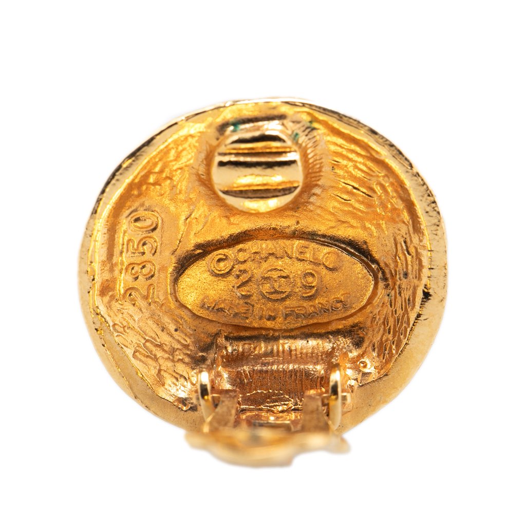 Chanel Gold Plated CC Round Clip On Earrings - 3