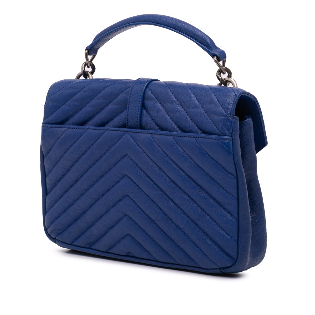 Saint Laurent Medium Quilted Chevron Sheepskin College Satchel - 2