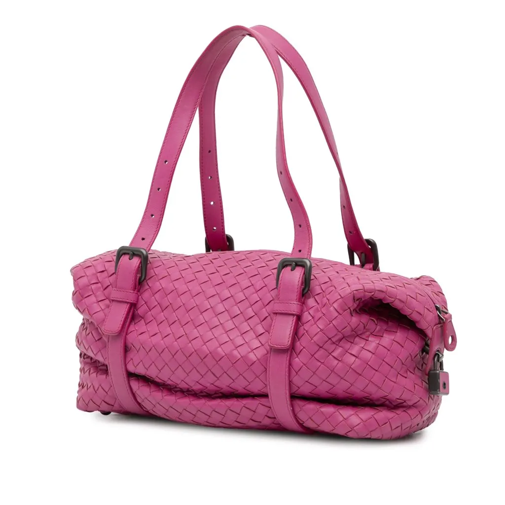 Bottega Veneta Nappa Intrecciato Montaigne Shoulder Bag Pink Leather Good - Back View