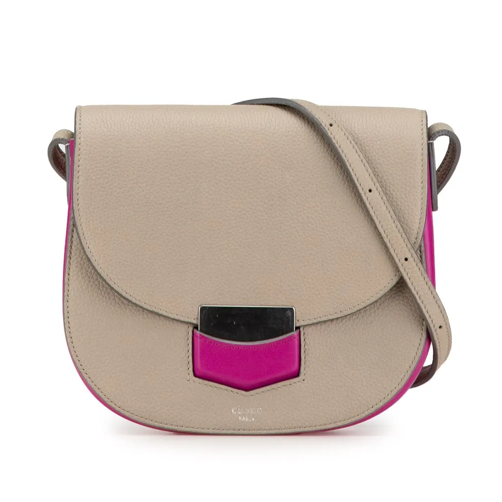 Celine Small Bicolor Leather Trotteur Crossbody Brown Leather Good - Front View
