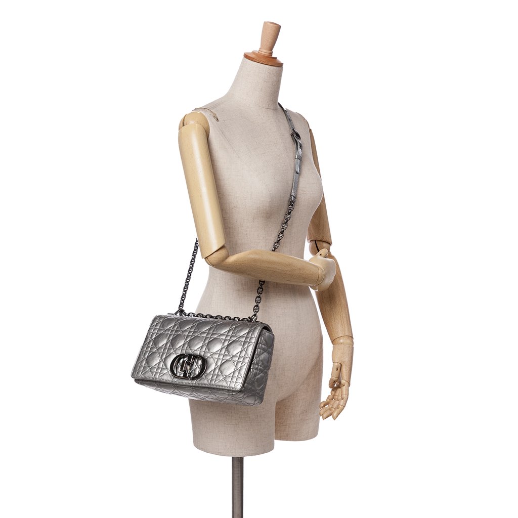 Dior Medium Metallic Calfskin Cannage Supple Caro Bag - Image 11