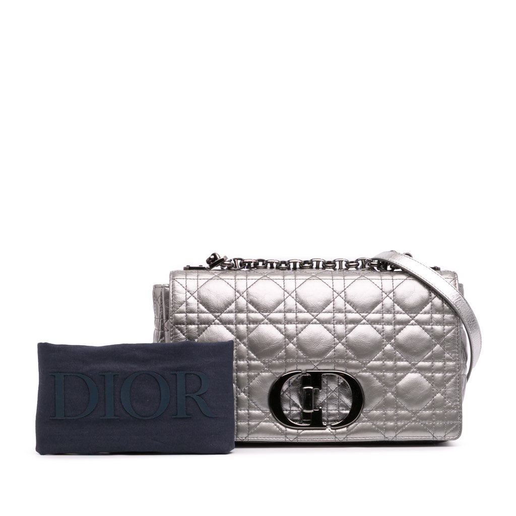Dior Medium Metallic Calfskin Cannage Supple Caro Bag - Image 12