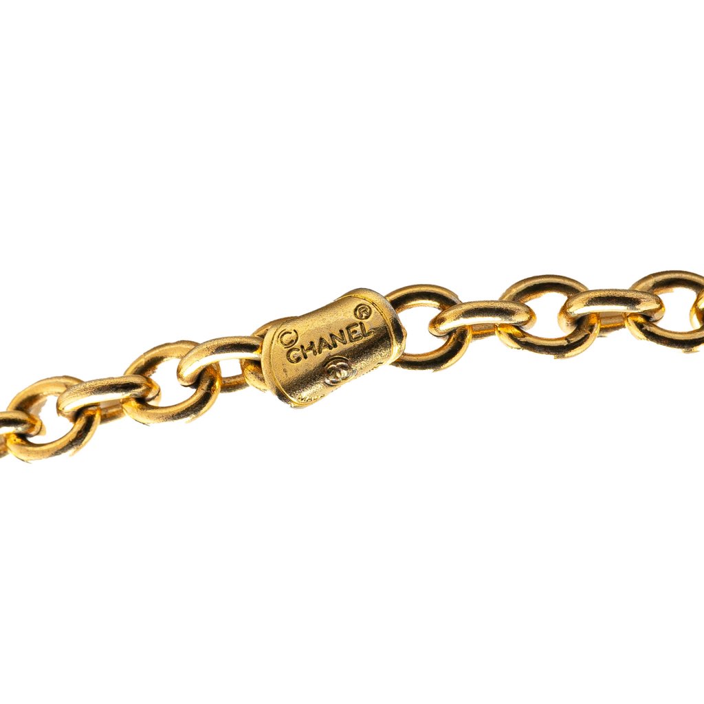 Chanel Gold Plated Rhinestone Chain Necklace - 3