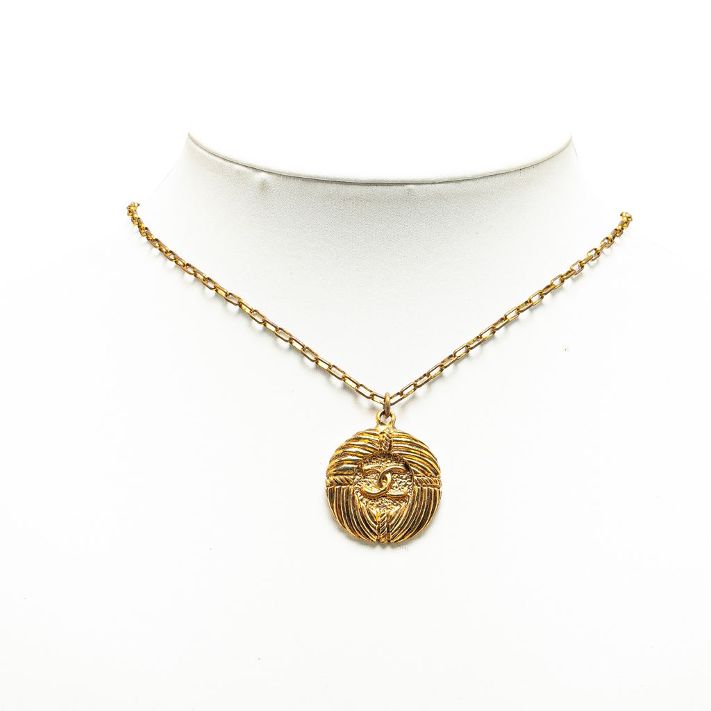 Chanel Gold Plated CC Round Pendant Necklace - 5