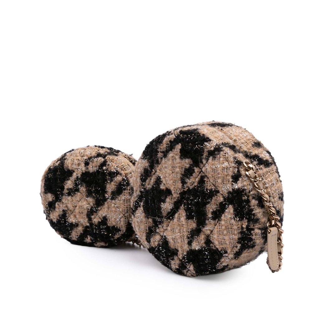 Chanel CC Quilted Tweed and Shearling Round Clutch With Chain - Back view