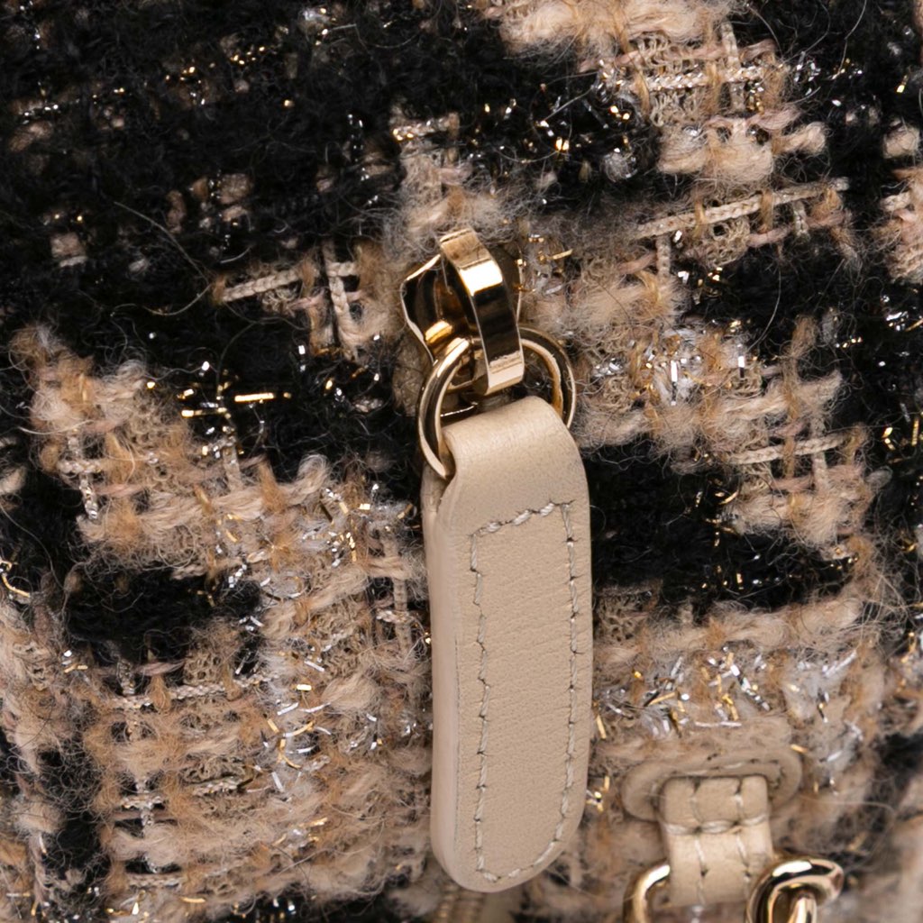 Chanel CC Quilted Tweed and Shearling Round Clutch With Chain - Side view