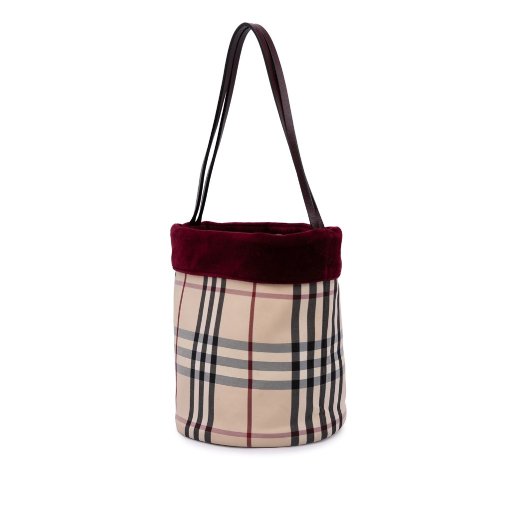 Burberry Velvet Trimmed House Check Canvas Bucket Bag - Back view