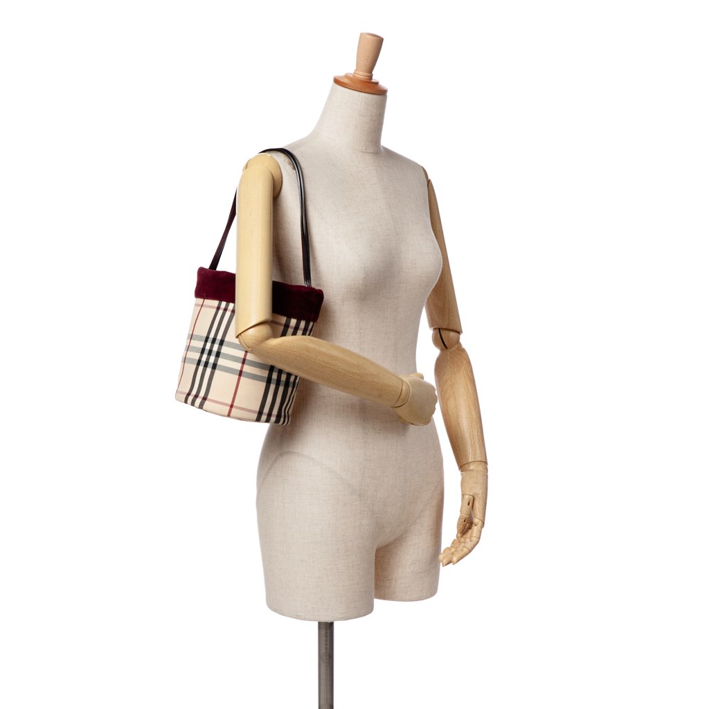 Burberry Velvet Trimmed House Check Canvas Bucket Bag - Image 12