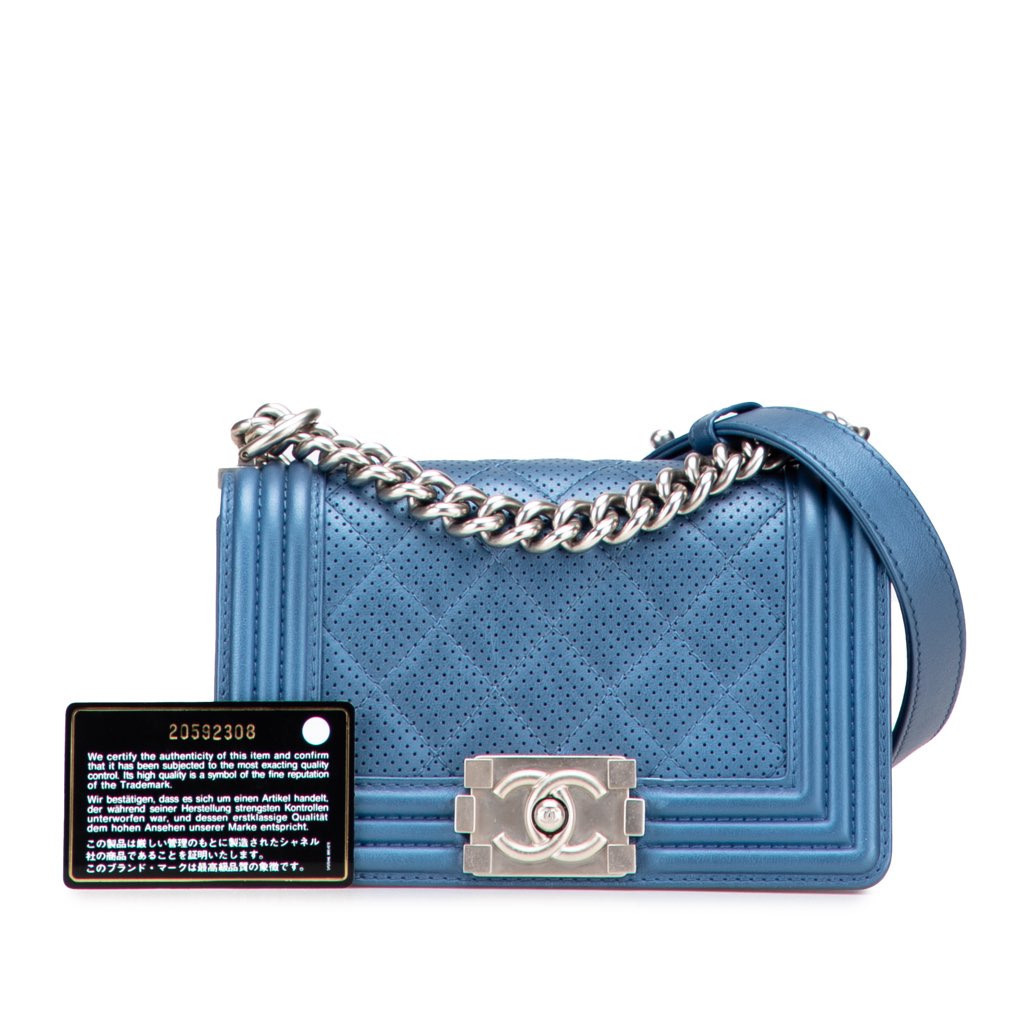 Chanel Small Quilted Perforated Metallic Lambskin Boy Flap - Image 13
