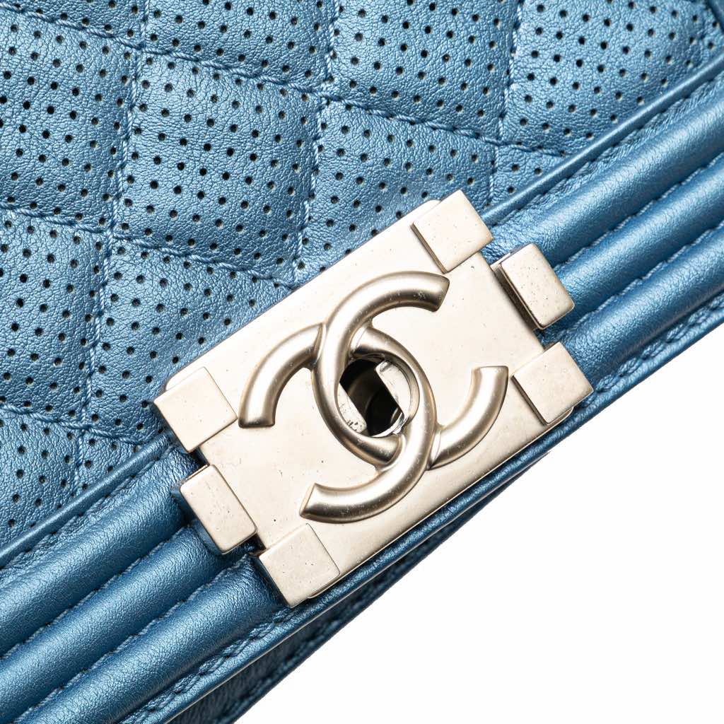 Chanel Small Quilted Perforated Metallic Lambskin Boy Flap - Detail 2