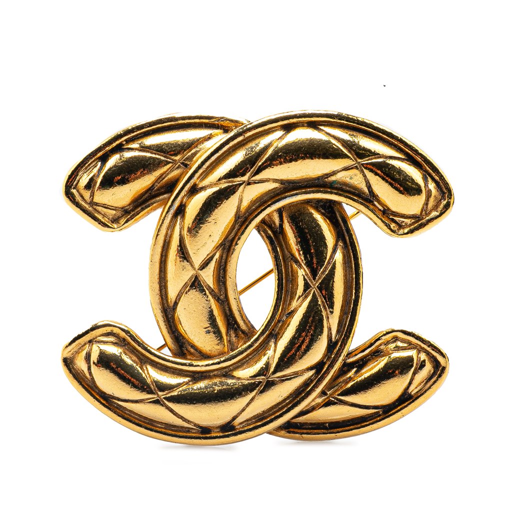 Chanel Gold Plated CC Quilted Brooch