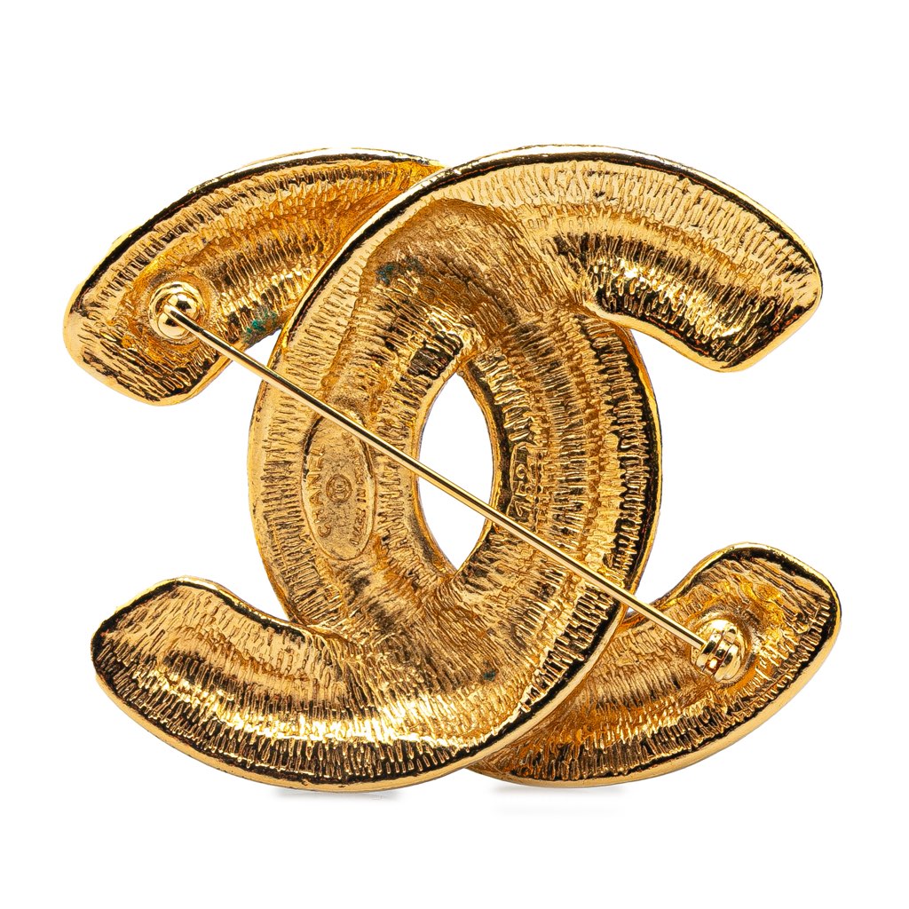 Chanel Gold Plated CC Quilted Brooch - Back view