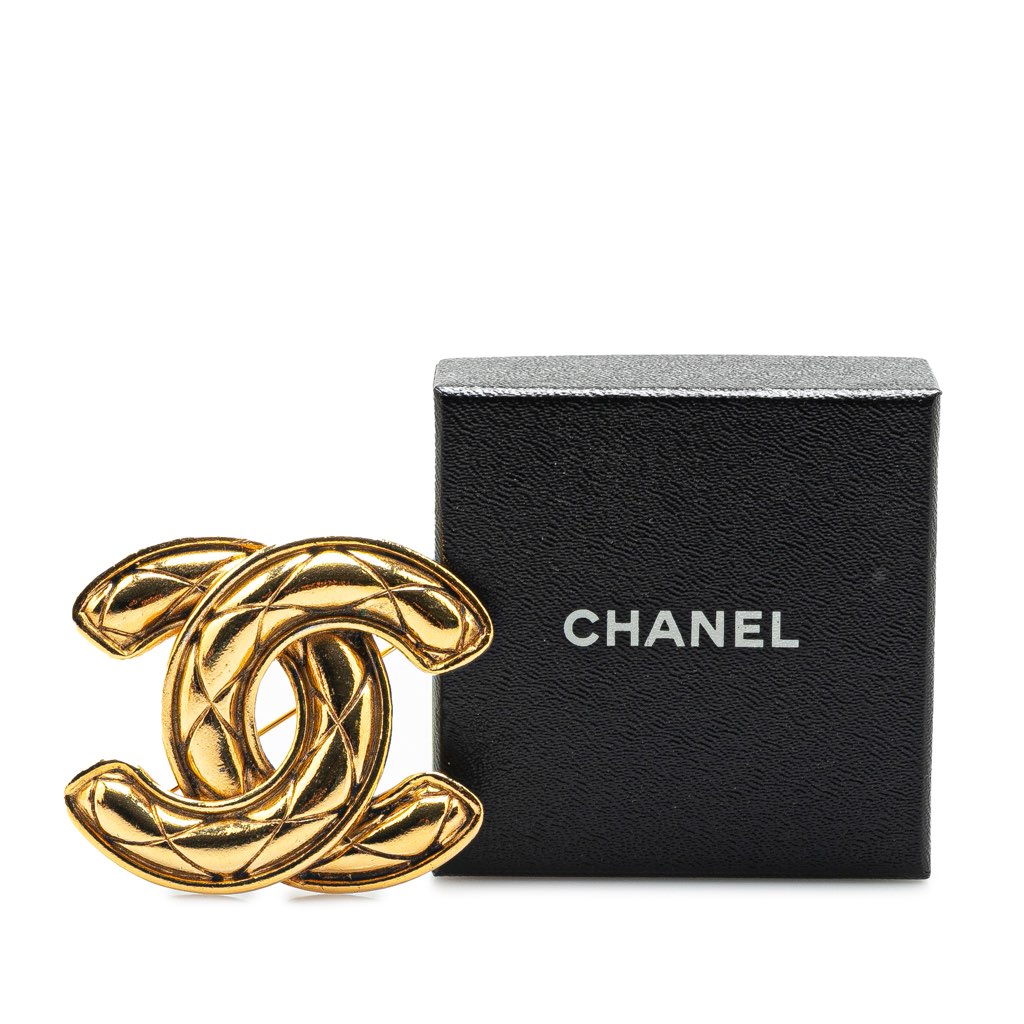 Chanel Gold Plated CC Quilted Brooch - Side view