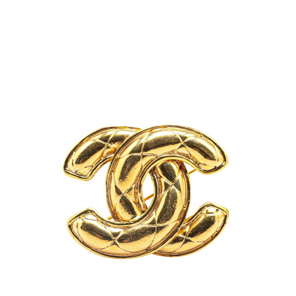 Chanel Gold Plated CC Quilted Brooch