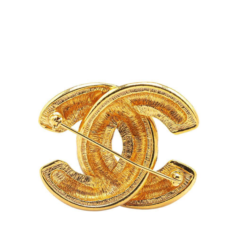 Chanel Gold Plated CC Quilted Brooch - Back view