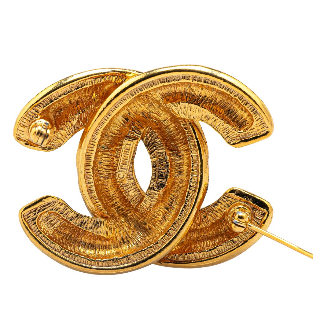 Chanel Gold Plated CC Quilted Brooch - Image 6