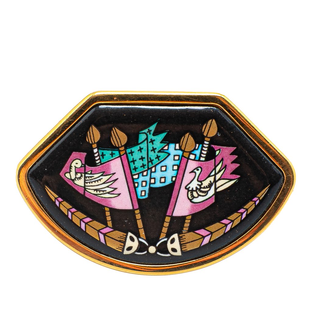 Hermès Gold Plated Enamel Brooch