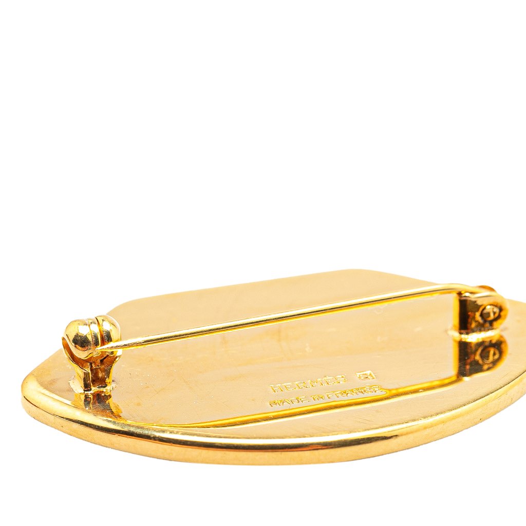 Hermès Gold Plated Enamel Brooch - 4