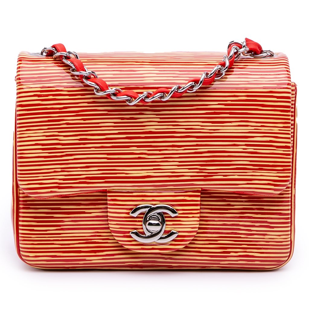 Chanel Mini Square Classic Patent Striped Single Flap