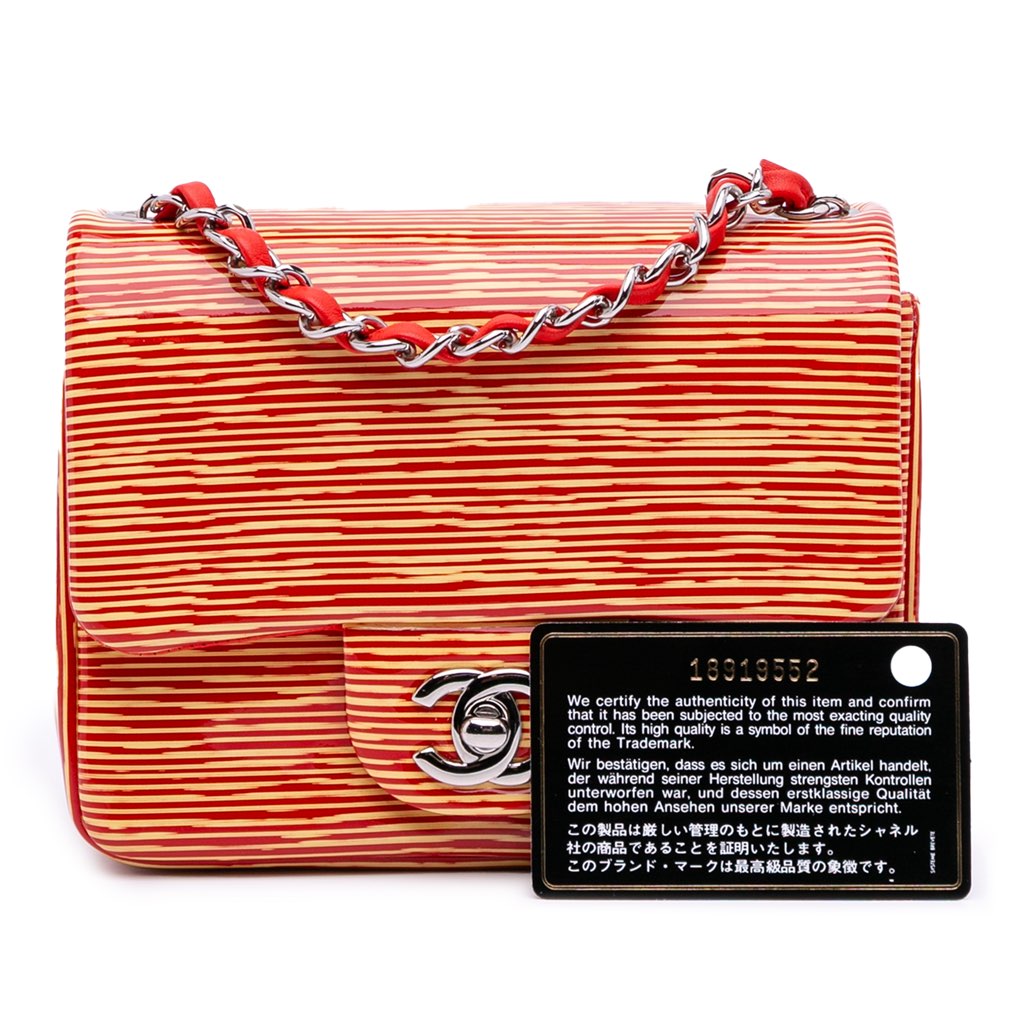 Chanel Mini Square Classic Patent Striped Single Flap - Image 14