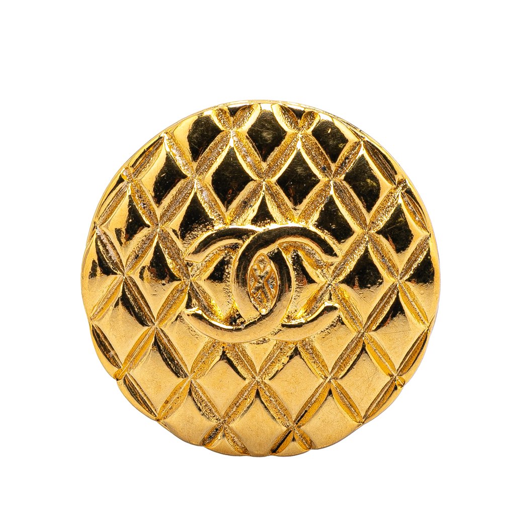 Chanel Gold Plated CC Quilted Round Brooch