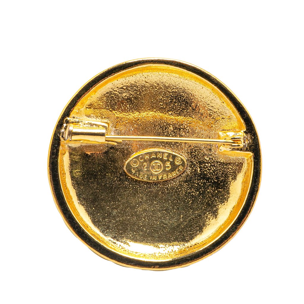 Chanel Gold Plated CC Quilted Round Brooch - Back view
