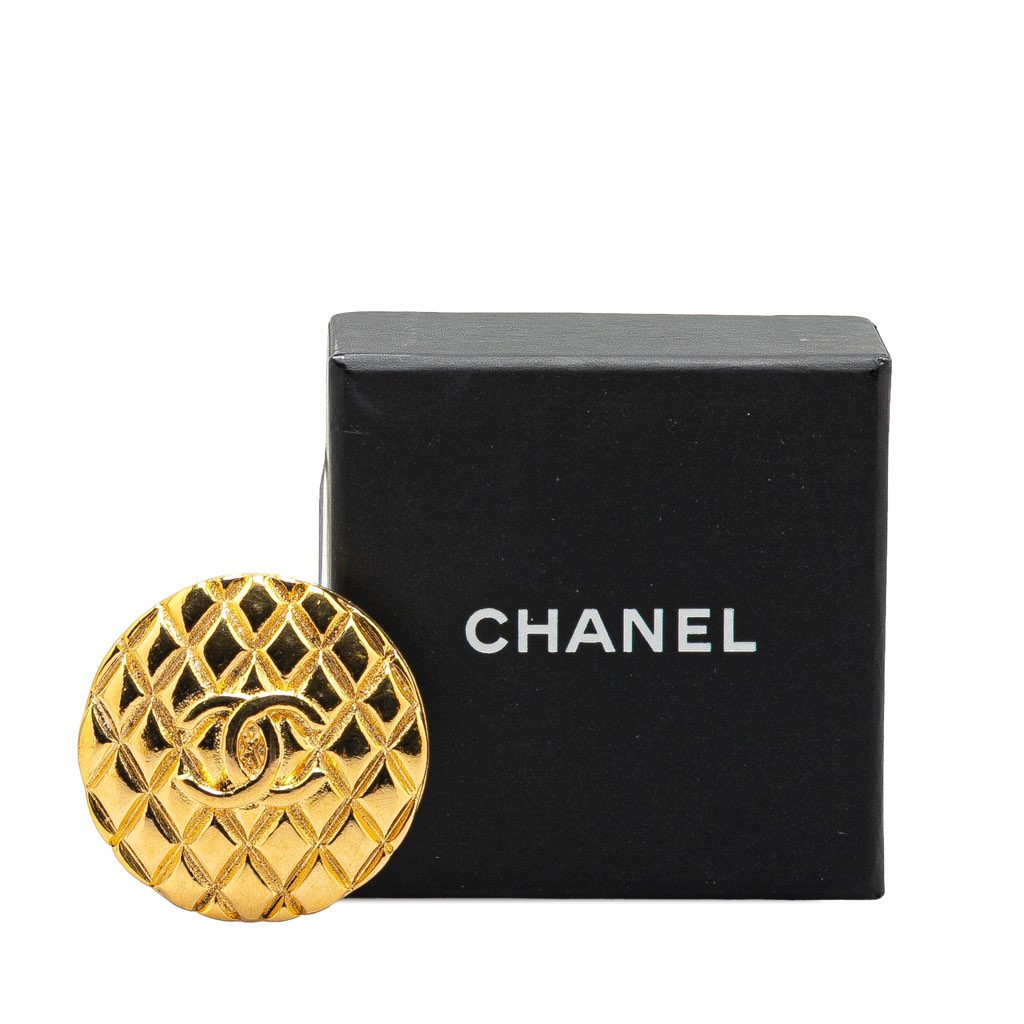 Chanel Gold Plated CC Quilted Round Brooch - 4