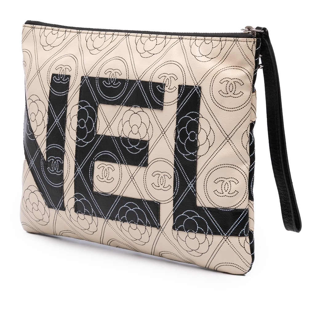 Chanel Coated Canvas Camellia Logo Wristlet Clutch - 2