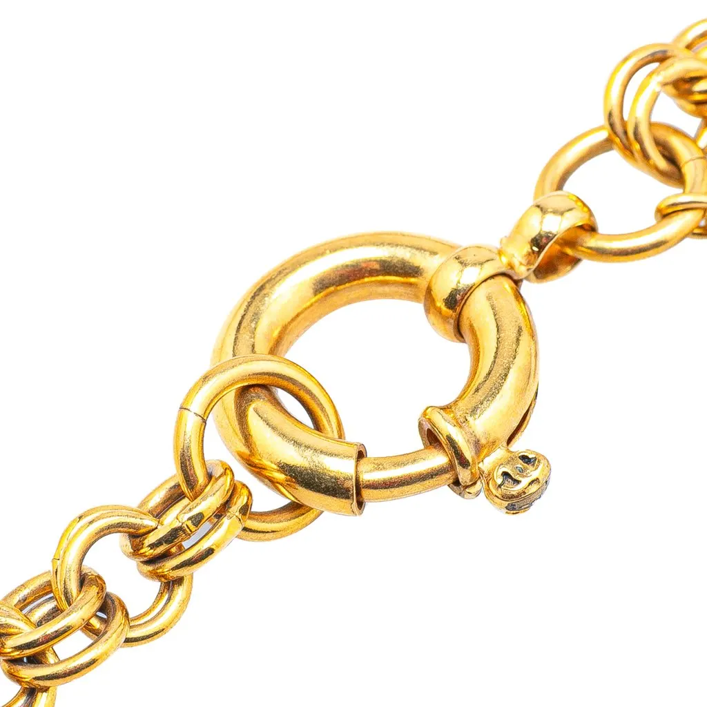 Chanel Gold Plated CC Round Mirror Pendant Necklace Gold Metal Good - Back View