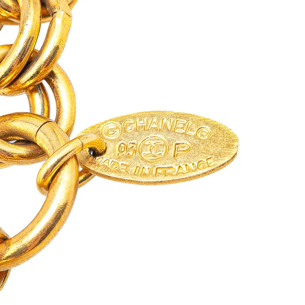 Chanel Gold Plated CC Round Mirror Pendant Necklace Gold Metal Good - Model View