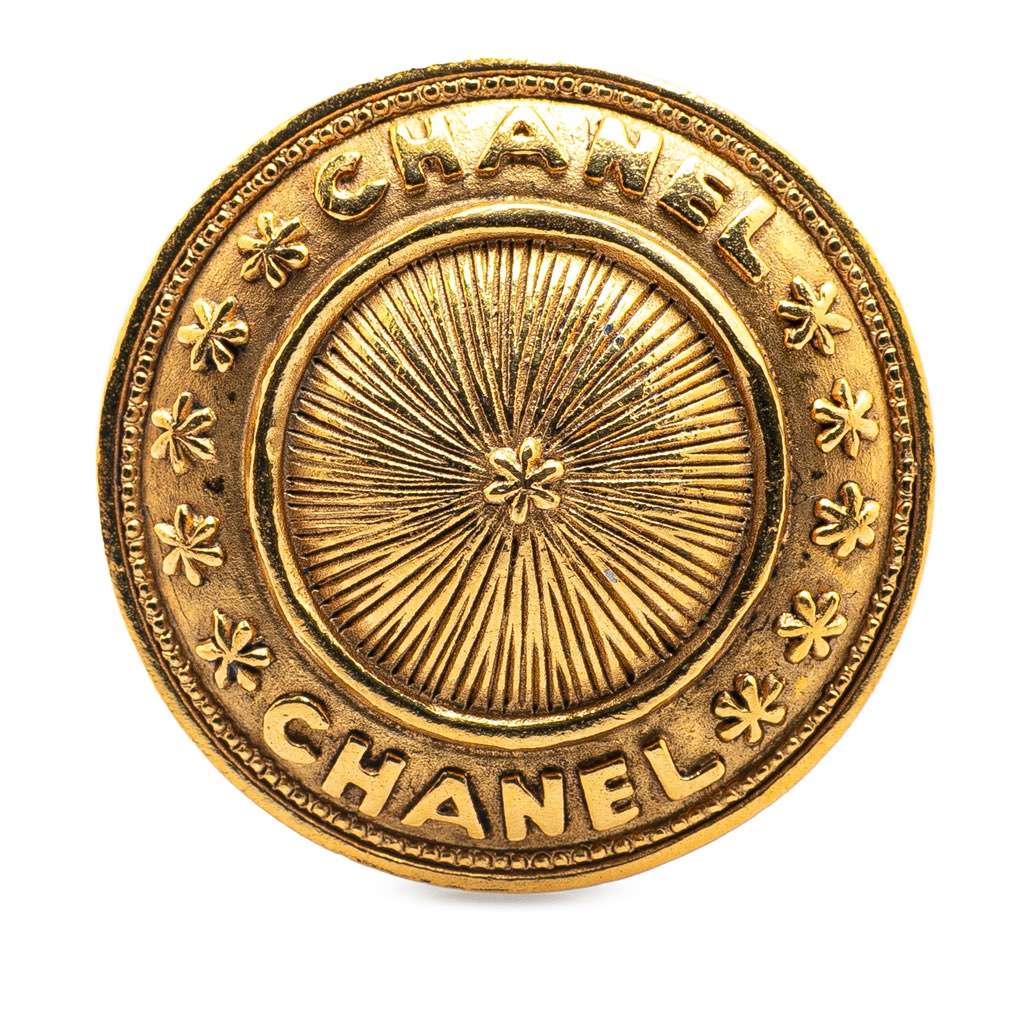Chanel Gold Plated Logo Dome Round Brooch