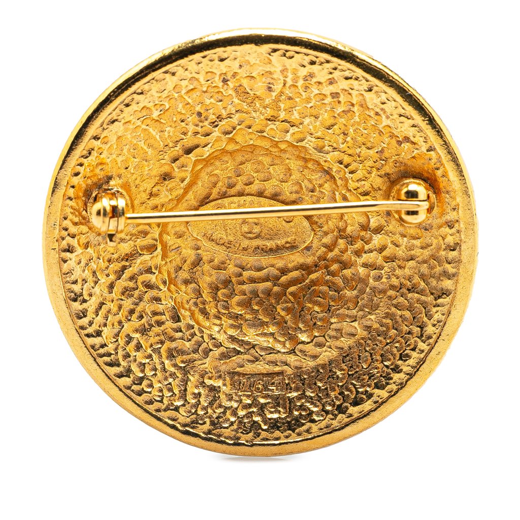 Chanel Gold Plated Logo Dome Round Brooch - Back view