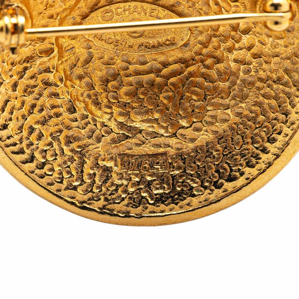 Chanel Gold Plated Logo Dome Round Brooch - Image 6
