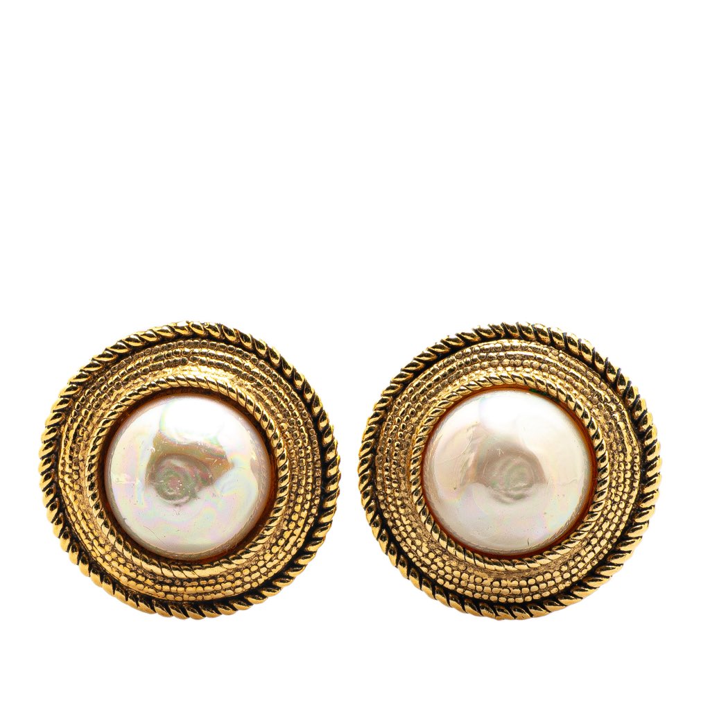 Chanel Gold Plated Faux Pearl Clip on Earrings