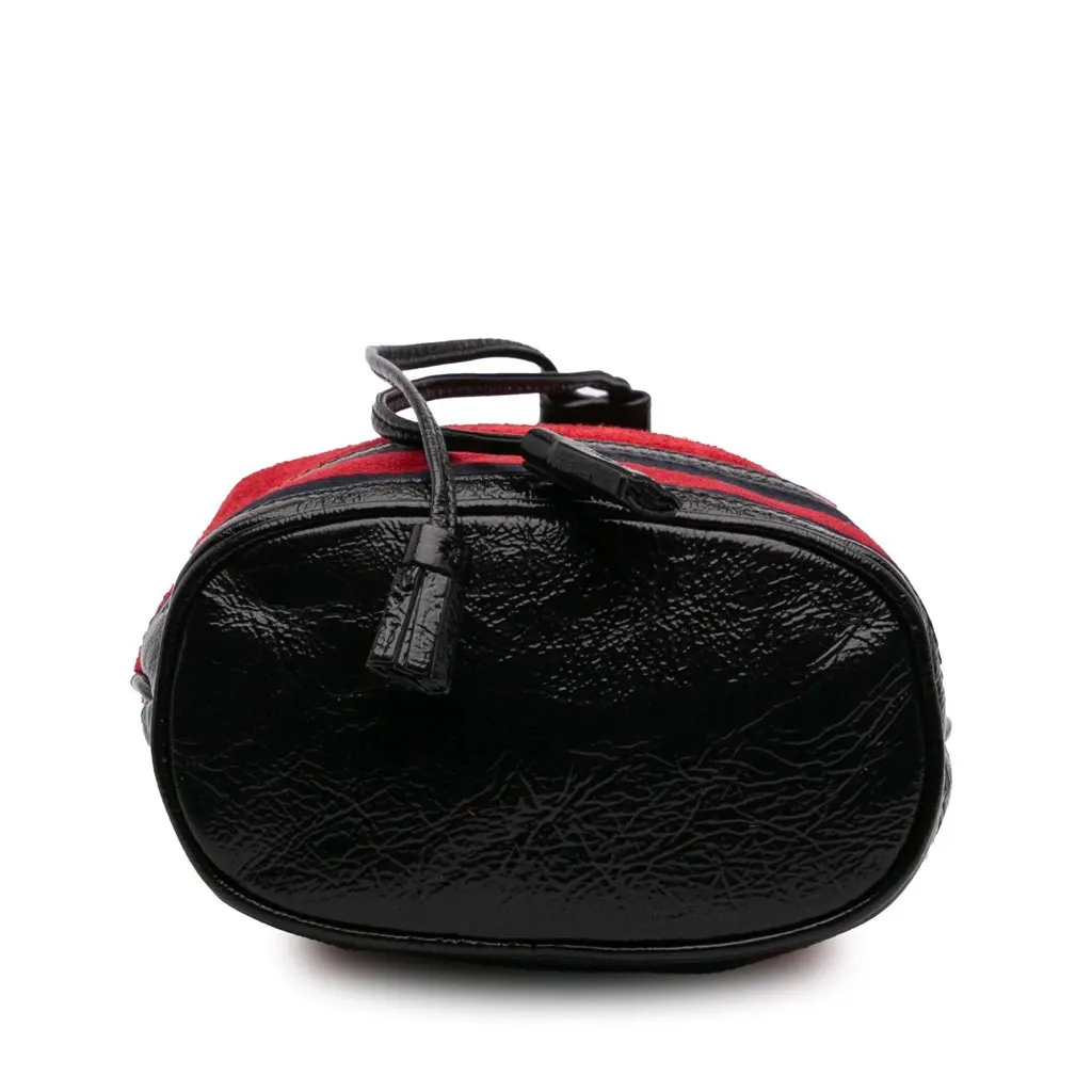 Gucci Mini Suede and Patent Web Ophidia Bucket Bag Red Leather Good - Inside View