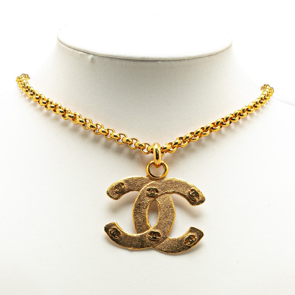 Chanel Gold Plated CC Embossed Pendant Necklace - 4