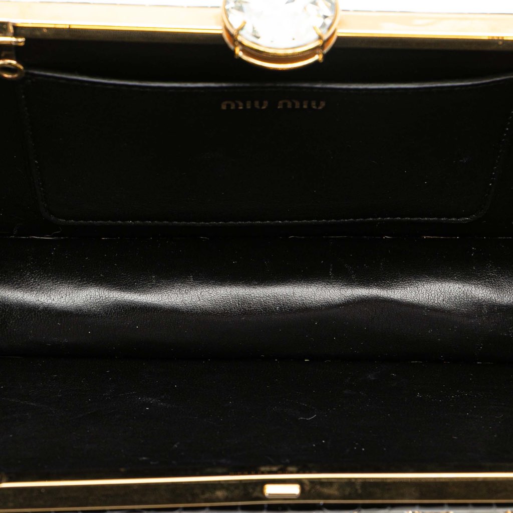 Miu Miu Croc Embossed Leather Crystal Embellished Solitaire Clutch - 4