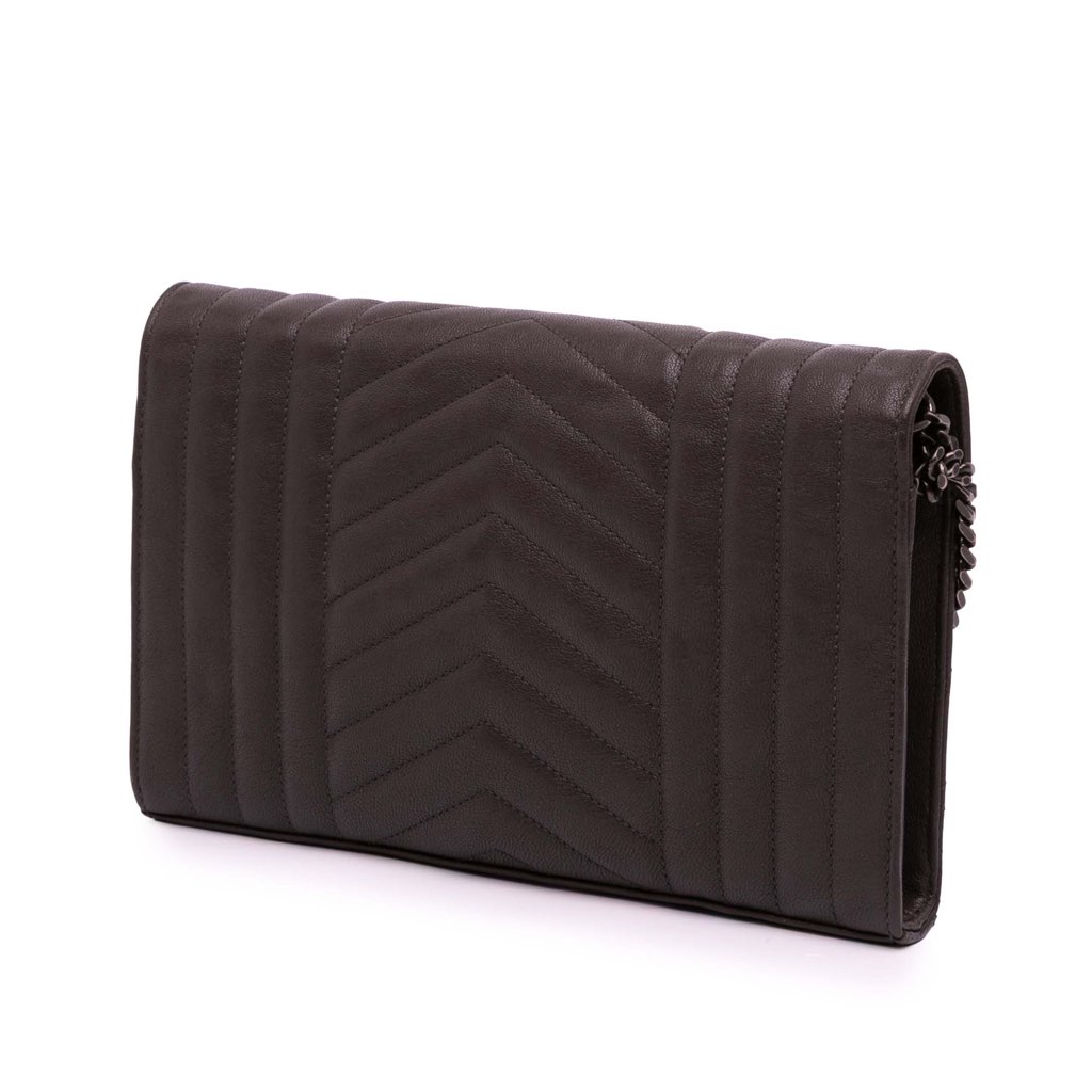 Saint Laurent Triquilt Sheepskin Monogram Envelope Wallet on Chain - 2