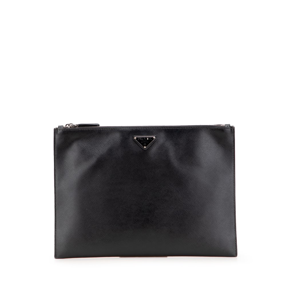 Prada Saffiano Double Zip Clutch