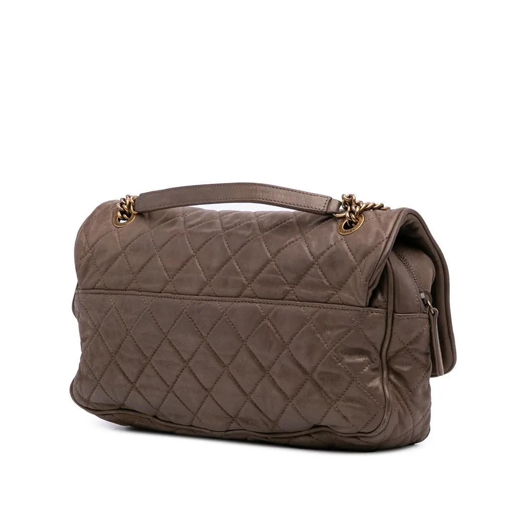 Chanel Large Quilted Iridescent Calfskin Shiva Flap Brown Leather Good - Back View